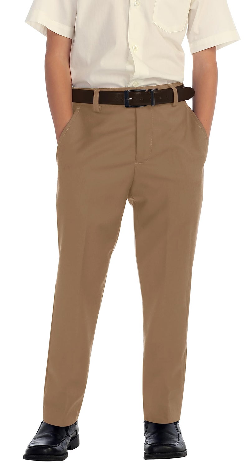 Gioberti Boys Flat Front Dress Pants, Khaki, 14 - Image 1